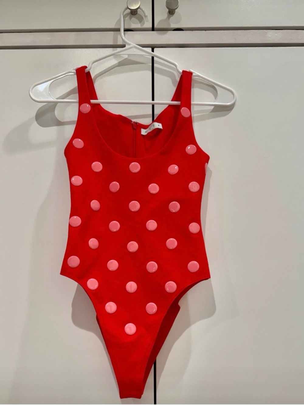 AREA Red & Pink Polka Dot Bodysuit